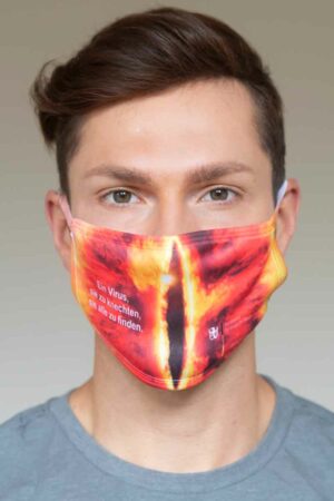 Bundeslurch-Alltags-Maske/Mund-Nasen-Schutz mit Aufdruck "Ein Virus, sie zu knechten, sie alle zu finden" in drei verschiedenen Größen.