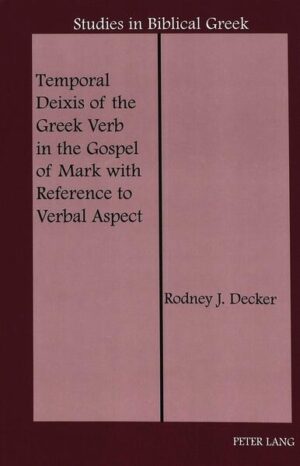 Temporal Deixis of the Greek Verb provides a detailed grammatical study of the Greek verb in the Gospel of Mark focused on the question of temporal reference. Following the theory of verbal aspect proposed by several recent scholars, this book distinguishes between aspect and Aktionsart, semantics and pragmatics. It argues that temporal reference is not grammaticalized by the tenses of the Greek verb. Instead, koine Greek indicates these relationships through contextual means (temporal deixis). The full temporal range of usage of the verb in Mark’s Gospel is examined, deictic indicators are catalogued, and selected passages are used to illustrate the ways in which time is indicated. This linguistic study provides a basis for more accurate exegesis of the text of Mark and other similar writings.
