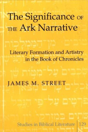 The Significance of the Ark Narrative: Literary Formation and Artistry in the Book of Chronicles argues that there is only one author responsible for the second part of the ark narrative (1 Chr 15-16). The lists and unique material that are found within the narrative play an important literary role in the work. Other parts of the book of Chronicles, such as the genealogies (1 Chr 1-9) and David’s organization of the cult and civil servants (1 Chr 23-27) are also open to redaction criticism. The findings suggest that they also require a single author. This makes the role of the clergy one of the Chronicler’s own emphasis, which means that David’s organization of the clergy portrays Israel as a cultic community. It is worship planned by David and carried out under the authority of the Levites and priests that is consistently emphasized throughout the book. Therefore, the ark narrative should be viewed as the thematic and theological foundation of the book.