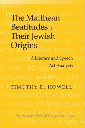 The Matthean Beatitudes in Their Jewish Origins: A Literary and Speech Act Analysis examines how Matthew used Jewish concepts as paradigmatic utterances for the Matthean community. In fact, the Gospel of Matthew was the most Jewish of the Synoptic Gospels, and Matthew’s paradigm was the needed transition for understanding the role of the new community post-70 AD. The importance and role of Jewish concepts is evident in Matthew’s work. More specifically, the literary nature of the Beatitudes demonstrates a composition that evolved from oral origins. Speech act theory is utilized to point out the oral features of the text as well as to reveal what Jesus did in his sayings. Moreover, a speech act model is presented and applied to the Beatitudes’ pericope. Their significance lies in the authoritative utterances of Jesus. By employing speech act theory on the Beatitudes, the sayings of Jesus are investigated to illustrate the force of his eloquence on the Christian community.