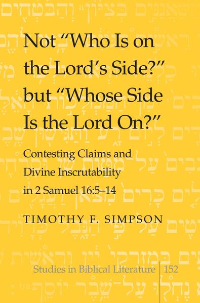 Second Samuel 16:5-14 is an important text for defining the character of both King David and Yahweh, the God of Israel. In this scene, the points of view of the various speakers battle for control of the narrative, attempting in turn to align their perspective with some aspect of what has been revealed earlier about Yahweh in the larger biblical story. Shimei, relative of the dead King Saul, paints David as a murderer and under a divine curse. Shimei presents himself as God’s instrument of truth and vengeance. Abishai, David’s nephew, first paints Shimei as a seditionist worthy of death, and then David as a kind of moral weakling who has lost his previous vigor and resolve. Abishai presents himself as the upholder of God’s Torah, the traditional family and the values that David himself used to espouse. David, when it comes his turn to speak, cuts a middle path between Shimei and Abishai, agreeing and disagreeing with both in turn. He then makes a startling theological declaration about his relationship to Yahweh that has often been taken to be a sign of faith, but which can more easily be read as a sign of his own hubris, which in turn fundamentally shapes the way in which the reader comes to think about Yahweh.