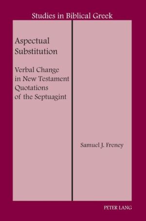 Aspectual Substitution: Verbal Change in New Testament Quotations of the Septuagint examines quotations where the New Testament author quotes the Septuagint but changes the tense-form of the verb, substituting one aspectual value for another, often in furtherance of a typological, prophetic, or theological connection. Taking into account various models of the verb in Koine Greek, including tenseless and aspect-prominent proposals, this study employs contrastive substitution to analyze the significance of aspectual substitution in quotations, concluding that the future tense-form encodes perfective aspect and is marked for future temporal reference.