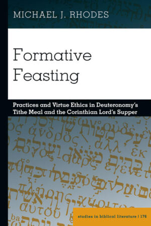 The Bible is filled with commands to care for the poor. But how does Scripture envision the people of God becoming a community capable of following those commands? In Formative Feasting, Dr. Michael J. Rhodes argues that meals stand at the heart of Scripture’s strategy for moral formation oriented towards justice and solidarity. To make this case, Rhodes brings together a constructive, theological account of moral formation through practice with rigorous exegesis of the Deuteronomic tithe-meal and Corinthian Lord’s Supper. By drawing on virtue ethics, ritual studies, and socio-economic research on meals in the ancient Near East and Greco-Roman world, Rhodes both demonstrates that these meals intended to transform the individual and corporate character of the communities that practiced them, and uncovers the "mechanics" of moral formation embedded within them. The result is a book that models a partnership between theological ethics and theological interpretation that overcomes the oft-lamented gap between exegesis and ethics, with important implications for contemporary communities of faith. Formative Feasting will be of special interest to researchers, students, and church leaders interested in moral formation and the Bible, as well as those interested in feasting and eating in Scripture. Seminary and college courses focused on issues of food in the biblical world, as well as those exploring the relationship between exegesis and ethics, will find Formative Feasting an essential addition to course readings.