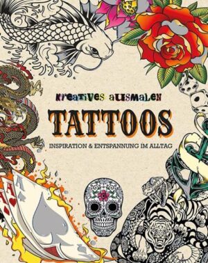 Aussergewöhnliche Tattoo- Motive zum Ausmalen Wunderschöne Ausstattung mit Glitzerlack auf dem Cover 100 bezaubernde Vorlagen Geeignet für alle Stiftarten Dieses außergewöhnliche Malbuch für Erwachsene präsentiert mehr als 100 faszinierende Tattoo- Motive. Ob klassische Blumen, keltische Knoten, fantastische Tiere oder Motive aus anderen Kulturen dieser Erde, jede Seite macht Lust darauf, sie mit Farben zu füllen. Das methodische Ausmalen fördert die Konzentration und die Kreativität, es schult die Koordination und spricht das künstlerische Talent an. In jedem von uns schlummert ein Künstler, er muss nur geweckt werden. Diese Sammlung von Mustern aus aller Welt ist ein Schritt auf dem richtigen Weg.