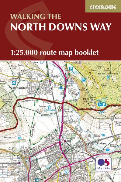 A booklet of all the mapping needed to complete the North Downs Way National Trail between the high downland of Farnham, Hampshire and Dover on the Kent coast. Covering 208km (130 miles), this gentle trail takes around 11 days to walk and is an ideal first long-distance hike for beginners. The full route line is shown on 1:25,000 OS maps The map booklet can be used to walk the trail in either direction Sized to easily fit in a jacket pocket The relevant extract from the OS Explorer map legend is included 3-stage route detour via Canterbury is also provided An accompanying Cicerone guidebook – Walking the North Downs Way – is also available, which includes a copy of this map booklet