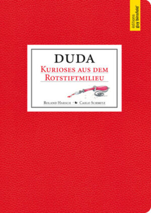 „Die da heißt DUDA, auch der da, und so heißen für mich - fast - alle Schülerinnen und Schüler. Ich kann mir doch unmöglich all diese Namen einprägen. Es sind eben meine DUDAS. DUDA, nicht DERDA, ja DUDA DUDA, nicht DIEDA, ja DUDA DUDA sag ich zu DEMDA, zu DERDA Mit DUDA mein ich den DENDA, auch DIEDA Die DIEDA und DIEDA sind DUDAs Und DUDAs sind DIEDA und DERDA Das „Rotstiftmilieu“: das ist das leicht anrüchige Schulbiotop, die immer wieder ins Gerede kommende „pädagogische Provinz“. Und hier speziell das Gymnasium. Jedes Jahr findet er statt, der Almabtrieb, alljährlich im Herbst halten Schüler und Lehrer Einzug: La rentrée. Mit spitzen Federn beschreiben Textautor Roland Harsch und Illustrator Carlo Schmitz den aus eigener Erfahrung bestens vertrauten gymnasialen Schulalltag mit seinen Höhen und Tiefen, mit seinen Lehrernöten und Schülerleiden. Sie schauen dem Deutschlehrer über die Schulter beim Korrigieren und erkennen den Rotstift als Hauptutensil seiner beruflichen Tätigkeit. Belustigt, manchmal auch etwas irritiert und verunsichert hören sie den Pädadogen beim mehr oder weniger sachlichen Fachsimpeln zu und sehen, was sie alles anzukreiden haben. Dieses „Schulbuch“ der ungewöhnlichen Art, keck und raffiniert bebildert, richtet sich über die Lehrerkollegen hinaus an alle, die in ihrem Leben mit der Schule in Berührung gekommen, an alle, die gar schulgeschädigt sind fürs Leben - und das dürften nicht die wenigsten sein …