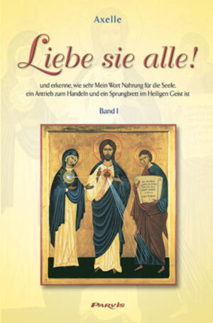 Jesus spricht zum Leser: «Mein geliebtes Kind, du nimmst dieses Buch in die Hand? Du sollst wissen, dass es wertvoll für mich ist, denn diese kleine Seele hat es im Laufe der Tage mit dem guten Willen empfangen, den ich von jedem erwarte. Durch sie komme ich zu dir, um dir zu sagen: Ich liebe dich ! Du bist mein geliebtes Kind, der Liebling meiner Zärtlichkeit, und ich will dich wunschlos glücklich machen. Ich dürste, ich dürste so sehr nach deinem Herzen, um dich zu erfüllen und dir meinen Frieden und meine Freude zu vermitteln. Ich bin für dich gestorben, doch meine Auferstehung öffnet dir die Tür des Lebens nur, wenn du an mich glaubst! Bist du also bereit, durch diese Zeilen hindurch auf mich zu hören und ihr Echo ganz tief in deinem Herzen widerhallen zu lassen ?» (Jesus, am 22 Oktober 2001) «Ich freue mich, dass Sie auf diese Weise einen wertvollen Beitrag zum Verständnis des Glaubens auf dem Gebiet der 'praktischen Mystik' leisten. Möge Ihr Werk von einem breiten Publikum so aufgenommen werden, wie es dies verdient. In diesem Sinn freue ich mich, diesem Band das Imprimatur zu gewähren.» (Dominique Rey, Bischof von Fréjus-Toulon) Axelle ist Französin und hat Jura studiert. Sie ist verheiratet und Mutter von vier Kindern. Nach einer Zeit der tastenden Suche nach dem Sinn des Lebens hat sie die Person Jesu Christi entdeckt und in der Kirche den Weg des lebendigen Glaubens wiedergefunden. Eines Tages wurde sie von einer innerlich vernehmbaren Einsprechung überrascht: «Liebe sie alle !», dem sofort viele andere folgten.