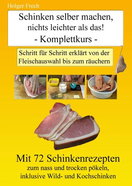 Das Buch "Schinken selber machen, nichts leichter als das!” zeigt Ihnen, wie Sie Schinken bei sich zu Hause selber herstellen können. *137 Seiten geballtes Wissen aus meiner über 10 jährigen Erfahrung *Sie bekommen insgesamt 72 erprobte und detailierte Rezepte vom Kochschinken über alle Arten von Rohschinken / Speck bis hin zum Wildschinken alles ist dabei vom trocken-pökeln bis zum nass-pökeln. *Schritt für Schritt Anleitungen in Wort und Bild *Es spielt dabei keine Rolle ob Sie noch Neuling sind, oder bereits Erfahrung gesammelt haben! *Der Ratgeber holt Sie da ab, wo Sie gerade stehen *Welche Werkzeuge benötigt werden *Das schärfen der Messer *Welche Fleischteile verwendet werden können *Wie die Gewürzmischung selber hergestellt wird *Heiß und kalträuchern und was es zu beachten gibt *Lagern und reifen der Schinken *Alle Rezepte sind mit natürlichen Zutaten versehen, also keine Konservierungsstoffe oder chemische Zusätze. *Das Buch nimmt Sie bei der Hand und zeigt Ihnen Schritt für Schritt wie es gemacht wird, egal ob Sommer oder Winter, so gelingt es garantiert!