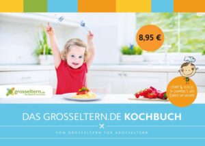 grosseltern.de Kochbuch - Von grosseltern für Großeltern Großeltern haben die Lieblingsrezepte der Essen ihrer Enkelkinder gesammelt und hieraus entstand das Buch. 64 Seiten mit Rezepten in unterschiedlichen Kategorien, Tipps und Tricks zum Kochen für Kinder und mit Kindern. Ankündigung Presse: Das erste grosseltern.de Kochbuch – Von Großeltern für Großeltern ist da. Auf 64 Seiten verraten Großeltern die Rezepte der Lieblingsessen ihrer Enkel. In verschiedenen Rubriken sind die Rezepte übersichtlich geordnet und dazwischen gibt es auch immer wieder nützliche Tipps und Tricks für das Kochen und Essen für Kinder und mit Kindern. Die Auswahl der Rezepte ist vielfältig und oft auch lustig. So gibt es Klassiker wie „Oma Rosmaries leckerste Hühnersuppe“ und „Oppa Manfreds strammes Mäxchen“, aber auch moderne Kochideen wie „Oma Marias leckere Gemüse Muffins mit Quark Creme“ und „Oma Hildes Couscous mit buntem Gemüse“. Beim Nachkochen in der Redaktion sind diese Gerichte bei unseren Enkel-Test-Essern besonders gut ankommen. Vor allem die lustig angerichteten Speisen, wurden von den Enkeln mit „das ist aber cool“ geehrt. Deshalb hat grosseltern.de alle Gerichte mit der „Enkel-schmeckt´s-Garantie“ ausgezeichnet. Abgerundet wird das grosseltern.de Kochbuch mit Tipps von der Experten-Redaktion. Diese gibt Tipps, wie Kochen mit den Enkeln spannender sein kann, als Fernsehen oder was man macht, wenn das Kind nur im Essen stochert.