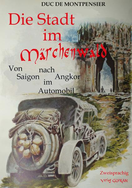 Es handelt sich um eine Reise mit einem Automobil nach Angkor im Jahre 1908, die von zwei jungen Söhnen Pariser Familien (Le Duc de Montpensier und Gustave de Bernis) unternommen wurde. Das betreffende Automobil? "Stellen Sie es sich in Gedanken vor (was übrigens keiner sehr großen Anstrengung bedarf!), einen guten 24/30 PS Lorraine Diétrich mit extra verstärktem amerikanischen Rahmen und mit enormen Federpaketen versehen, um das Gesamtgewicht von 3700 Kilogramm und vor allem, die Schocks, die Stöße, die Erschütterungen und die hunderttausend Kränkungen, die für uns die berühmten Ochsenkarrenpfade bereithalten, zu tragen", schreibt der Autor, der Herzog von Montpensier. Er fügt hinzu: "Die Karosserie, ein Doppeltes sehr kurzes Phaéton (um hinten Platz zu machen für zwei Koffer, vier zusammenfaltbare Betten, vier Ersatzreifen und das unentbehrliche Zelt), nur eine Seite mit Tür, die andere Seite dient als Stellplatz für Munitions-Behälter; auf dem rechten Trittbrett, eine große Winde mit 40 Metern Kabel aus Stahl, um das Automobil aus dem Schlamm zu ziehen oder ein steiles Gefälle hinaufzuklettern" usw. Kurz gesagt scheint alles sehr gut vorbereitet worden zu sein. Die Reise wird jedoch vor ihrem triumphalen Eintreffen in Angkor auf unglaubliche Schwierigkeiten stoßen. Die vorliegende Ausgabe enthält die französische Originalausgabe von "La Ville au Bois dormant" neben der deutschen Übersetzung.