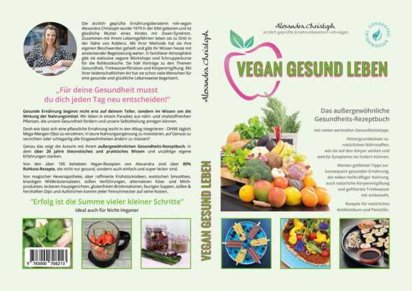 VEGAN GESUND LEBEN Das außergewöhnliche Gesundheits-Rezeptbuch mit wertvollen Gesundheitstipps. Hintergrundwissen zu natürlichen Nährstoffen, wie sie auf den Körper wirken und welche Symptome sie lindern können. Rezepte für natürliches Antibiotikum und Penicillin. Meine goldenen Regeln zur konsequent gesunden Ernährung die neben heilkräftiger Nahrung auch natürliche Körperentgiftung und gefiltertes Trinkwasser mit einbezieht.