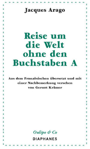 Im Jahre 1822 publizierte Jacques Etienne Victor Arago, der Bruder des berühmten Physikers François Arago, für dessen Arbeiten zur Optik sich Goethe interessierte, ein Buch mit einem etwas längeren Titel: Promenade autour du monde pendant les années 1817, 1818, 1819 et 1820, sur les corvettes du Roi L'Uranie et La Physicienne, commandées par M. Freycinet. Tatsächlich hatte auch der vier Jahre jüngere Jacques Arago eine Karriere als Forscher und Weltreisender angetreten. Den Erlebnisbericht seiner langjährigen »Promenade um die Welt herum« veröffentlichte er 1822 - mit gewaltigem Erfolg. So gewaltig, dass er sich fortan ganz auf die Schriftstellerei und den Journalismus verlegte, ein populärer Theaterautor wurde, leichtfüßige Essays über alles und jeden publizierte und auch sonst im eher heiteren Genre brillierte, wobei er immer wieder einmal auf das Thema seiner Weltreise kam.Die gute Laune und ungeheure Produktivität ließ er sich auch nicht von seiner Erblindung verderben, die ihn im Jahr 1837 traf. Sechzehn Jahre später, 1853 - und nur ein Jahr vor seinem Tod in Rio de Janeiro am 27. November 1854 -, legte er sein letztes Büchlein vor. Es sollte den Kreis schließen, denn wieder ging es um eine Weltreise - und doch war es ein Solitär: Voyage autour du monde sans la lettre A lautete der Titel. Eine Weltreise ohne den Buchstaben A. Das macht ihn, den curiösen Passagier und Zeitgenossen par excellence zum Vorläufer des größten Lipogrammatikers des 20. Jahrhunderts, zu einem der Vorläufer von Georges Perecs e-losem Roman La disparition (1969), ins Deutsche übersetzt von Eugen Helmlé unter dem Titel Anton Voyls Fortgang. Zum ersten Male auf Deutsch ist nun also zu lesen Die Reise um die Welt - mit dem unaussprechlichen, unschreibbaren Buchstaben A...