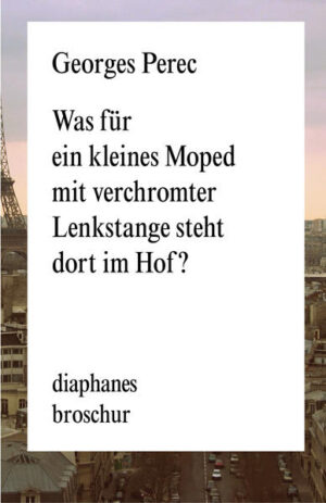 Das Moped gehört dem Unteroffizier Pollak Henri, der damit allabendlich von der Kaserne in den heimatlichen Montparnasse knattert, um sich durch Entledigung der Uniform in einen offenkundigen Zivilisten zu verwandeln und zu seinen Spezis zu stoßen, die bei reichlich Rotwein über Hegellius und Lukasch diskutieren. Da wird eines Tages sein Freund Kara- wie heißt er noch? Karasek? Karamalz? Karabambuli? in den Krieg nach Algerien einberufen - und will nicht. Was tun? Man tüftelt ein Drückebergerprogramm aus, das von der komplizierten Armfraktur über das Verrücktstellen bis zum vorgetäuschten Selbstmord reicht. Aber Karasowieso geht seine eigenen Wege. Ein fröhlicher Anarcho-Text, in dem unter Aufbietung von Perecs gesamtem Arsenal an rhetorischen (Quatsch-)Figuren dem Pazifismus gehuldigt wird. Die kongeniale, einzigartig komische Übersetzung von Eugen Helmlé macht die Lektüre zu einem besonderen Vergnügen.