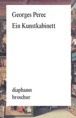 »Ein Kunstkabinett«, ein Bild des deutsch-amerikanischen Künstlers Heinrich Kürz, zeigt den steinreichen Bierbrauer Hermann Raffke inmitten seiner Gemäldesammlung. Unter diesen Bildern befindet sich, abermals, »Ein Kunstkabinett«, was dazu einlädt, vom Bild ins Bild ins Bild ins Bild zu steigen. Dass es in der unendlichen Wieder­holung Abwandlungen, Brüche und Fehler zu entziffern gibt, weckt im Publikum einen Ehrgeiz, der sich zur Hysterie aufschaukelt. Unweigerlich folgt darauf ein Kunst­skandal. Fakten und Fiktion, Spiel und Fallstrick, Fälschung und Replik, Biographie und Anekdote, Beglaubigtes und wild Erfundenes finden sich lustvoll ineinander verwoben, und wie stets bei Perec blitzt die höchste Erzählkunst mitten in der vermeintlichen Statik der ­Bildbeschreibung auf.