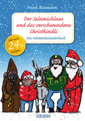 Es weihnachtet sehr. Das ganze Land versinkt unter einer dicken Schneedecke. Und alles könnte ganz wunderbar sein, wenn da nur nicht der Samichlaus wäre, der in Pension gehen möchte. Also muss ein neuer Chlaus her, und zwar schnell. Doch den zu finden, ist alles andere als einfach. Aber dann, dann klappt es doch noch, und der neue Samichlaus schafft nicht nur seine Lehrabschlussprüfung mit Bravour, sondern bekommt auch grad noch einen Übernamen: Salamichlaus. Warum? Das wird in der in 24 Kapitel aufgeteilten Geschichte schnell klar. Das Eseli Waldemar, der Freund vom Salamichlaus Fredi Fat Bob Hügli, der Polizeiwachtmeister Bitterli, dessen Dackel Ratatouille, der Salamichlaus selbst, aber auch seine Frau Brunhild und der pensionierte Samichlaus sind die Hauptdarsteller in diesem turbulenten Weihnachtsmärchen. Und natürlich das liebe Christkindli. Das erste Schweizer Adventskalenderbuch wartet mit einer sehr munteren Geschichte zum Selber-, noch besser aber zum Vorlesen auf. Mit einer Geschichte, die Jung und Alt in ihren Bann ziehen und nicht nur die Kleinen zu Tränen rühren wird. Frohe Weihnachten!