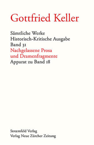 Band 31 enthält den Apparat zu den in Band 18 der Historisch-Kritischen Gottfried Keller-Ausgabe editierten Nachlasstexten und bringt als Ergänzung zu diesen eine Gruppe verstreuter Konzepte, Motive und Prosafragmente.