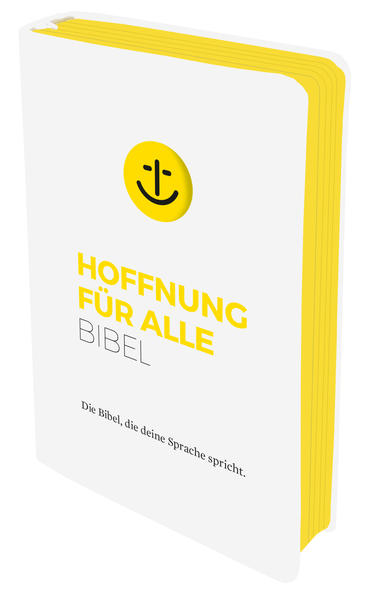 Die Bibel im Großformat ist eine Vollbibel mit Altem und Neuem Testament. Auf vielfachen Wunsch gibt es die Großformatbibel der „Hoffnung für alle” erstmals als stylische Softcover-Ausgabe. Extras: flexibles Softcover/ Kunstleder, rund gestanzt, abgerundete Ecken, gelber Farbschnitt, 2 x Lesebändchen Was die „Hoffnung für alle” so besonders macht: Sie ist die Bibel, die Deine Sprache spricht. Sie ist mit größter Sorgfalt auf größte Verständlichkeit hin übersetzt. Sie ist eine der beliebtesten zeitgenössischen Bibelübersetzungen. Sie wurde bislang über 3 Millionen Mal verkauft. Die Textversion von 2015 wurde jetzt noch einmal verbessert. Das neue Signet der „Hoffnung für alle” setzt sich zusammen aus Anker, Kreuz und Smiley. Der Anker steht als Symbol für ein sicheres und hoffnungsvolles Leben in stürmischen Zeiten. Das Kreuz steht als Symbol für die lebendige Hoffnung in Jesus Christus, der den Tod besiegt hat und uns das ewige Leben verheißt. Das Smiley als Symbol steht für die Auswirkung dieser Hoffnung für alle Menschen: Welt ging verloren-Christ ist geboren-Freue dich, Christenheit!