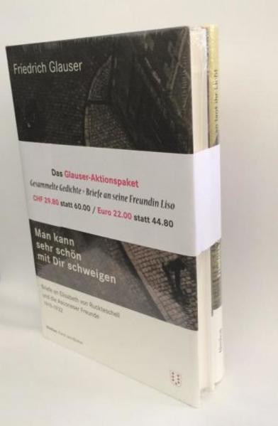 2 Bände Friedrich Glauser in einem limitierten Sonderpaket: Band 1: Friedrich Glauser: "Pfützen schreien so laut ihr Licht". Gesammelte Gedichte. Herausgegeben von Bernhard Echte. 120 Seiten, Leinen mit Schutzumschlag. Eigentlich CHF 28 / EUR 22 Band 2: Friedrich Glauser: "Man kann sehr schön mit Dir schweigen". Briefe an Elisabeth von Ruckteschell und die Asconeser Freunde 1919-1932. 202 Seiten. Leinen mit Schutzumschlag. Eigentlich CHF 32 / EUR 24.80