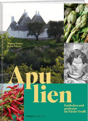 Seit 1979 reist der Apulienhistoriker Stephan Winkler ins apulische Tal der Trulli. Dank dessen massentouristischer Unerschlossenheit lernte er dort eine unverfälschte Esskultur kennen, die auf überlieferten Familienrezepten, Selbstversorgung und Wildgemüsen basierte - einfach, urchig und vor allem schmackhaft und frisch. Zeit, diese faszinierende Urküche festzuhalten. Das Buch 'Apulien. Entdecken und geniessen im Tal der Trulli' ist eine kulinarische Fotoreportage aus einer der wildromantischsten Gegenden Italiens. Zusammen mit dem Autor und dem renommierten Fotografen Jörg Wilczek gehen wir auf eine Entdeckungsreise, in deren Verlauf uns Bauersfrauen, Hausmänner, Bäcker, Metzger und Spitzengastronomen traditionelle Gerichte und ihre Lieblingsrezepte verraten: Über 40 Rezepte, reich bebildert, machen Lust zum Kochen, Essen und Reisen. Wir besuchen und erkunden Sehenswürdigkeiten, die in keinem Reiseführer aufgelistet sind - Genüsse für Auge und Gaumen und wahre Geheimtipps für Apulienreisende und Entdeckungsfreudige auf der Suche nach dem Authentischen.