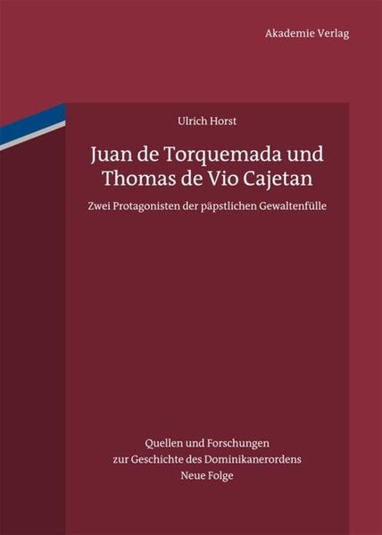 Das Hauptwerk Juan de Torquemadas (1388-1468), die Summa de Ecclesia, hatte einen erheblichen Anteil am Wiedererstarken des Papsttums nach den Wirren des Schismas. Ihre zentrale These, im Papst und nicht in der Kirche oder im Konzil ruhe die kirchliche Vollgewalt, wird von ihm allerdings in vielfacher Hinsicht modifiziert, um außerordentlichen Situationen und Krisen des höchsten Amtes gerecht werden zu können. Auf solchen Überlegungen, die aus der klassischen Tradition des Kirchenrechts kommen, liegt das besondere Augenmerk der Studie. Thomas de Vio Cajetan (1469-1534) schrieb 1511 einen Traktat über den Vergleich zwischen päpstlicher und konziliarer Autorität gegen den schismatischen Konzilsversuch von Pisa. Cajetan entwickelte eine rigoros konzipierte Theorie der päpstlichen Gewaltenfülle mit entsprechenden Konsequenzen für die Lehrautorität.