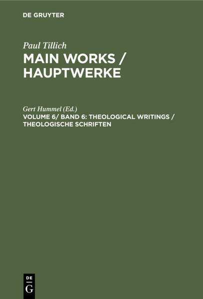 Frontmatter -- Contents / Inhalt -- On the form of this edition -- Zur editorischen Gestaltung der Ausgabe -- Preface -- Vorwort -- Der Weg zur „Systematischen Theologie" -- Tillich's Way to the "Systematic Theology" -- 1. Die christliche Gewißheit und der historische Jesus (1911) -- 2. Kirchliche Apologetik (1913) -- 3. Systematische Theologie (1913/14) -- 4. Rechtfertigung und Zweifel (1924) -- 5. Die Idee der Offenbarung (1927) -- 6. Eschatologie und Geschichte (1927) -- 7. Der Protestantismus als kritisches und gestaltendes Prinzip (1929) -- 8. Natur und Sakrament (1930) -- 9. Christologie und Geschichtsdeutung (1930) -- 10. Natural and Revealed Religion (1935) -- 11. History as the Problem of our Period (1939) -- 12. The Permanent Significance of the Catholic Church for Protestantism (1941) -- 13. Our Protestant Principles (1942) -- 14. Estrangement and Reconciliation in Modern Thought (1944) -- 15. Redemption in Cosmic and Social History (1946) -- 16. The Protestant Era. Author's Introduction (1948) -- 17. A Reinterpretation of the Doctrine of the Incarnation (1949) -- 18. The Recovery of the Prophetic Tradition in the Reformation (1950) -- 19. Das Neue Sein als Zentralbegriff einer christlichen Theologie (1955) -- 20. Existential Analyses and Religious Symbols (1956) -- 21. Dimensions, Levels, and the Unity of Life (1959) -- 22. The God above God (1961) -- 23. Die christliche Hoffnung und ihre Wirkung in der Welt (1963) -- 24. The Significance of the History of Religions for the Systematic Theologian (1966) -- Backmatter