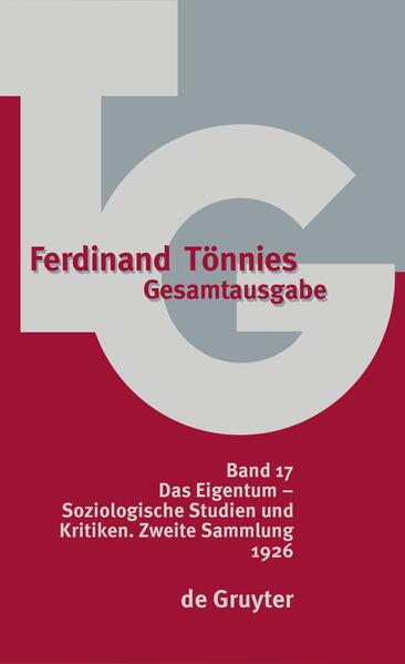 In TG 17 werden zwei Bücher Tönnies' aus dem Jahr 1926 wieder zugänglich. Die schmale Monographie "Das Eigentum" behandelt ein tagesaktuelles Thema. 1926 gipfelte die seit 1918 intensive politische Diskussion zum Umgang mit dem konfiszierten Eigentum der in der Revolution entmachteten Fürsten in Volksbegehren und Volksentscheid. Tönnies vertieft in eine grundsätzliche rechtssoziologische Ausarbeitung zum Eigentum, besonders dem Bodeneigentum. Die Sammlung "Soziologische Studien und Kritiken II" macht einen großen Teil der kleineren Schriften zugänglich, in denen Tönnies seinen Zugang zur Soziologie zwischen den großen Monographien "Gemeinschaft und Gesellschaft (1887, TG 2) und der "Einführung in die Soziologie" (1931, TG 21) entwickelt. Das reicht von begrifflich-konzeptionellen Überlegungen über die Auseinandersetzung mit der Geschichte des soziologischen Denkens in Philosophie und Staatswissenschaft bis zu Analysen, in denen Tönnies die Fruchtbarkeit der Begriffe seiner Soziologie an sozialen Zusammenhängen erprobt. Wichtig hier vor allem seine Soziologie des Versicherungswesens, an der er zeigt, wie sich eine gemeinschaftliche Institution der gegenseitigen Hilfe in ein Geschäft wandelt und wie dieses durch staatliche Regulierung modifiziert wird