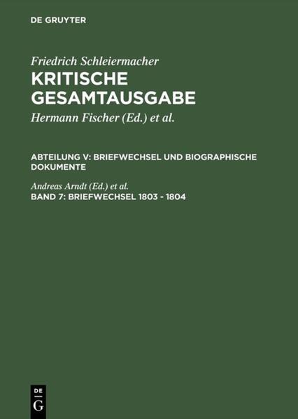 Band 7 umfasst den Briefwechsel Schleiermachers von September 1803 bis Mitte Oktober 1804, die letzte Zeit seines Aufenthaltes als Hofprediger im pommerschen Stolp. Von den insgesamt 291 Briefen dieses Bandes werden 82 erstmals und weitere 26 Briefe erstmals vollständig publiziert. 105 Briefe konnten erschlossen werden