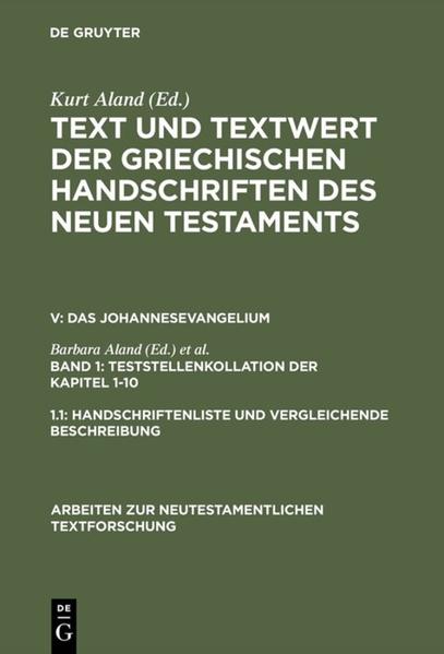 Die über 1.700 heute zugänglichen griechischen Handschriften mit fortlaufendem Text desJohannesevangeliums werden an 153 Teststellen verglichen und sämtliche Varianten werden an diesen Stellen dokumentiert. Eine quantitative Auswertung ermöglicht die Auswahl der für eine Editio Critica Maior des Johannesevangeliums relevanten Handschriften. Darüber hinaus wird ein neues Verfahren zur Gruppierung der Handschriften auch der byzantinischen Textform eingeführt.