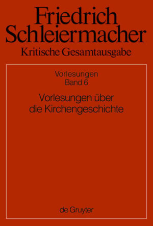 Schleiermacher las 1806, 1821/22 und 1825/26 in Halle und Berlin über die Kirchengeschichte. Für Schleiermacher beschreibt die Kirchengeschichte, wie sich aufgrund der göttlichen Offenbarung in Jesus Christus eine Glaubens- und Lebensgemeinschaft bildete und wie sich diese Gemeinschaft entwickelte und über die Menschheit verbreitete. Dieser Band ediert und kommentiert sämtliche Manuskripte Schleiermachers zu diesen Vorlesungen, dazu auch Auszüge aus studentischen Nachschriften. Ein Großteil des hier gebotenen Materials war bislang noch unveröffentlicht. Als Anhang werden in diesem Band zwei bisher nicht edierte handschriftliche Vorarbeiten Schleiermachers zu seinen dogmengeschichtlichen Aufsätzen über die Lehre von der Erwählung (1819) und über die Trinitätslehre (1822) veröffentlicht.