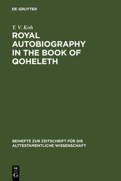 This book examines the literary genre(s) to which the book of Qoheleth belongs and on which it is modelled. It suggests that Qoheleth is best described as a royal autobiography based on the arguments of specific literary features of style and content, resemblance to various kinds of royal autobiographical narrative from the ancient Near East, and the existence, despite first impressions, of a coherent worldview. The analyses in this book cover various aspects from textual criticism, through aspects of vocabulary and style, to the interpretation of particular passages and the problem of making sense of the book as a whole.