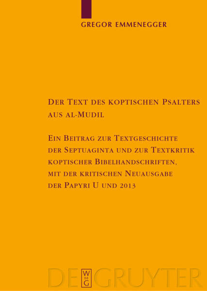 Der koptische Psalmencodex aus al-Mudil ist auf Grund seines hohen Alters (spätes 4. Jhd.) und des beinahe vollständigen Textumfanges ein Kronzeuge für den Septuaginta-Psalter. Wie andere Bibeltexte, die im mittelägyptischen Dialekt überliefert sind, weist auch er viele eigentümliche Lesarten auf. Die hier vorgelegte umfassende Analyse des Textes und seiner Beziehungen zu anderen Psalterversionen führt zur differenzierten Situierung in der Textgeschichte. Es zeigt sich, dass entgegen ersten Hypothesen die Textform nicht wesentlich älter als die Handschrift sein kann. Der koptische Übersetzer hat mehrere Vorlagen verwendet und versucht, auf Grund seines theologischen Verständnisses dem Psalter zu mehr Klarheit zu verhelfen. Der Mudil-Codex ist darum sowohl ein wichtiger Zeuge für teilweise sehr alte Textvarianten als auch ein faszinierendes Beispiel dafür, wie im Ägypten des 4. Jhd mit Bibeltexten umgegangen wurde.Die Studie enthält zwei kritische Neuausgaben griechischer Papyri. Es handelt sich um die Leipziger Papyrusrolle (P. 39 / Rahlfs 2013) und das Londoner Papyrusbuch (P. 37 / Rahlfs U). Beide Texte sind für die Textkritik des Septuaginta-Psalters von höchstem Wert, da sie die einzigen griechischen Zeugen des so genannten „oberägyptischen Textes“ sind, der sonst nur auf koptisch erhalten ist.