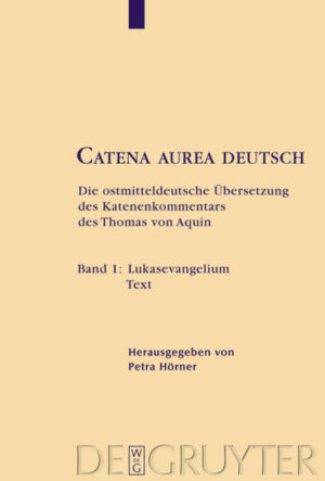 Der vorliegende Band macht mit der Edition der Catena aurea super Lucam den ersten großen Schritt zur Gesamtedition der ostmitteldeutschen Übersetzung der Catena aurea des Thomas von Aquin. Ihre Bedeutung kann kaum überschätzt werden, handelt es sich doch bei dem Lukaskommentar, soweit bisher bekannt ist, um das einzige aus dem Spätmittelalter überlieferte Exemplar. Die Überlieferung in einer Prachthandschrift zeugt bereits von ihrem herausragenden Stellenwert im 14. Jahrhundert. Das Bemühen des Übersetzers um die korrekte Wiedergabe der lateinischen Vorlage, sein Streben, den Leser/Hörer unmittelbar einzubeziehen und zu belehren sowie seine formale Systematik treten in der Ausgabe so deutlich zutage, wie Übereinstimmungen und gravierende Abweichungen vom lateinischen Werk in der Edition vermerkt sind. Damit die Eigenheiten der Catena sichtbar sind, wird der Text möglichst authentisch wiedergegeben, Normalisierungen und Modernisierungen werden weitgehend vermieden, auch die Willkür und Inkonsequenz der Handschrift wird nicht angetastet. Die durch Blattverlust bedingten Lücken in der Handschrift sind im edierten Text durch das lateinische Werk, durch Rekonstruktion und durch die Melker Evangelien geschlossen.