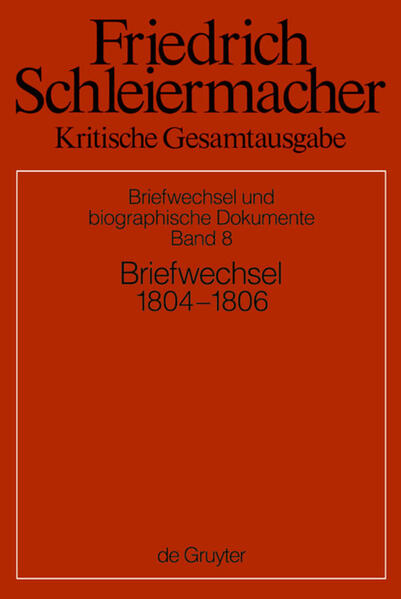 Der Band enthält den Briefwechsel Schleiermachers von seinem Amtsantritt als außerordentlicher Professor der Theologie und Philosophie an der Hallenser Universität im Oktober 1804 bis zum Ende des Wintersemesters 1805/06. In seinen Vorlesungen legte Schleiermacher in dieser Zeit den Grund seines theologischen Systems und seiner philosophischen Ethik. Die Entwicklung seiner wissenschaftlichen Auffassungen spiegelt sich in den Briefen des vorliegenden Bandes. Daneben sind die Briefwechsel mit den Altphilologen Heindorf und Spalding in Berlin zur Platon-Übersetzung und mit dem Verleger Georg Andreas Reimer von besonderem wissenschaftlichen Interesse. Weitere Themen sind die immer wieder verschobene Einrichtung des Universitätsgottesdienstes und ein Ruf an Schleiermacher, Prediger an der Kirche Unserer lieben Frauen in Bremen zu werden, den Schleiermacher nutzte, um als Ordinarius Mitglied der Hallenser Fakultät zu werden. Im privaten Briefwechsel ist das Verhältnis zu Eleonore Grunow ein beherrschendes Thema