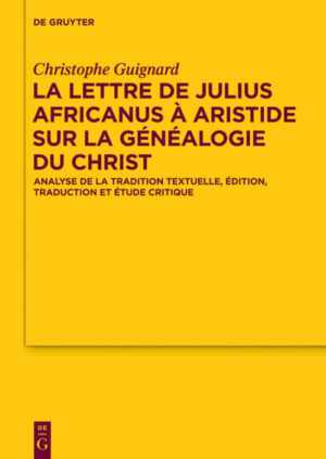 The genealogy of Jesus as recorded in the gospels of Matthew and Luke differs. Very early on, this difference gave rise to many questions and discussions amongst Christians. An attempt at reconciliation had considerable success for centuries: that which Julius Africanus (ca. 170-250) put forward in his letter to Aristides on the basis of Judaeo-Christian traditions. Aimed against a less literal interpretation of the gospel genealogies, Africanus’ letter underlines a claim that will play an important role all through the Christian history-that of biblical inerrancy.Christophe Guignard provides a new edition, enriched with a new fragment. It is the fruit of an extensive study on the textual tradition that depends entirely on two quotations from Eusebius of Caesarea. Since one of these-included in his ‛Gospel Questions’-is now lost, much space was made for the tradition of this work in the writings of the Latin and Oriental Fathers. The Greek text and French translation, the first ever complete translation into a living language, are accompanied by a study that sheds new light on the text and the controversial context that underlies it. It also takes into consideration the traditions Africanus uses, one of which seems to go back to a circle claiming to be related to the family of Jesus.