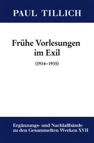 Schon kurz nach seiner erzwungenen Emigration, im Jahre 1934, konnte der protestantische Theologe und Philosoph Paul Tillich (1886-1965), der zuvor Professor für Philosophie und Soziologie an der Universität Frankfurt a. M. gewesen war, in New York seine akademische Lehrtätigkeit aufnehmen. Band XVII der Ergänzungs- und Nachlaßbände zu den Gesammelten Werken von Paul Tillich enthält drei bisher unbekannte Vorlesungen, die er in den ersten zwei Jahren seines Exils am Union Theological Seminary New York, an der Columbia University New York und an der Yale University New Haven gehalten hat. Es sind Vorlesungen über Religionsphilosophie (1934), Einführung in die Existential-Philosophie (1934) und die Lehre vom Menschen (1934-35). Sie dokumentieren den schwierigen Versuch eines deutschen Gelehrten, sein von der Philosophie des deutschen Idealismus, der Existenzphilosophie und der religiösen und politischen Situation in Deutschland geprägtes philosophisches und theologisches Denken einem amerikanischen akademischen Publikum nahe zu bringen. Dieser Erstveröffentlichung werden die Vorlesungsmanuskripte Tillichs zugrundegelegt. Sie wurden vom Herausgeber aus dem Englischen ins Deutsche übersetzt.