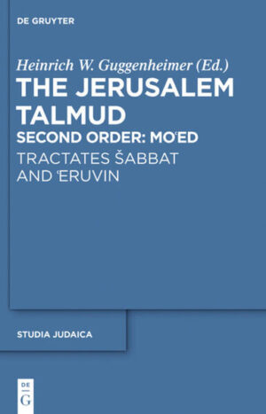 This volume of the Jerusalem Talmud publishes the first two tractates of the Second Order, Šabbat and ‘Eruvin. These tractates deal with discussion of all regulations regarding Shabbat, the weekly day of rest, including the activities prohibited on Shabbat. The tractate ‘Eruvin covers questions of definition of what is allowed to do on Shabbat. The Second Order is the last one to be published in Heinrich W. Guggenheimer’s edition of the Jerusalem Talmud.