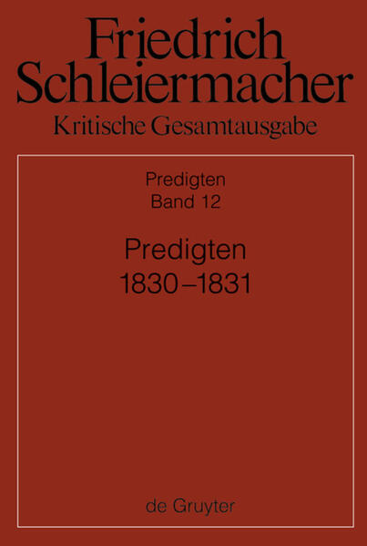 Über vierzig Jahre hat Schleiermacher regelmäßig gepredigt. Die dritte Abteilung der Kritischen Gesamtausgabe dokumentiert diese Tätigkeit in vierzehn Bänden. Der vorliegende Band enthält 84 Predigten aus den Jahren 1830 und 1831, von denen 31 hier zum ersten Mal überhaupt, 9 weitere in bislang nicht publizierten Textfassungen veröffentlicht werden.