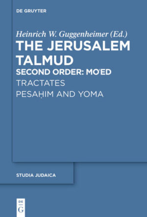 This volume of the Jerusalem Talmud comprises the fourth and fifth tractates of the Second Order. Pesahim introduces the prescriptions regarding Passover