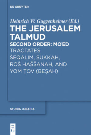 This volume of the Jerusalem Talmud publishes four tractates of the Second Order, Šeqalim, Sukkah, Roš Haššanah, and Yom Tov. These tractates deal with financial issues concerning the Temple service, with the festival of Tabernacles, the observations at New Year, as well as with holiday observation in general. The tractates are vocalized by the rules of Rabbinic Hebrew accompanied by an English translation and an extensive commentary.