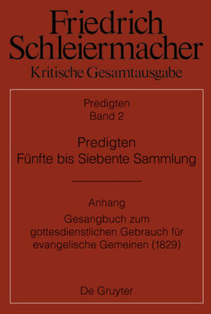 Friedrich Schleiermacher (1768-1834) hatte eine große Wirksamkeit als Prediger an der Berliner Dreifaltigkeitskirche. Der vorliegende zweite Band der III. Abteilung der Kritischen Gesamtausgabe enthält die beiden Sammlungen Festpredigten (1826 und 1833) sowie die Sammlung Augustana-Predigten (1831), die Schleiermacher anlässlich der dritten Säkularfeier der Übergabe der Augsburger Konfession 1830 gehalten und mit einem längeren Vorwort versehen hat, das auf den damals aktuellen Streit um die Konfessionsbindung eingeht. Die Texte werden durch eine historische Einführung und einen editorischen Bericht sowie mehrere Verzeichnisse erschlossen.Dem Band ist anhangsweise das "Gesangbuch zum gottesdienstlichen Gebrauch für evangelische Gemeinen" (Berliner Gesangbuch) von 1829 beigegeben, an dessen Zustandekommen und Gestaltung Schleiermacher maßgeblich mitgewirkt hat.