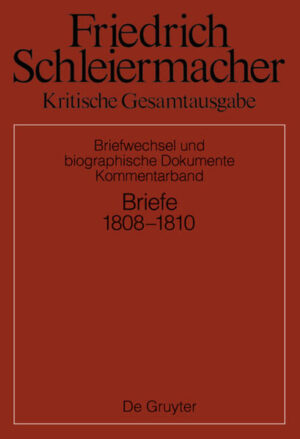 Die Jahre 1808-1810 sind für Friedrich Schleiermacher sowohl privat als auch beruflich und politisch von besonderer Bedeutung: Er heiratet 1809 die junge Witwe Henriette von Willich, wirkt an der Konzeption der Berliner Universität und ihren ersten Berufungen mit und übernimmt leitende Funktion in der preußischen Schulreform. Der Kommentarband zur den Briefbänden 10 und 11 der historisch-kritischen Briefausgabe Friedrich Schleiermachers bietet neben einem Stellenkommentar zu den Briefen 1808-1810 eine Einführung in die Korrespondenz mit Informationen zu den Korrespondenzpartnern dieser Jahre sowie eine Chronologie mit den wichtigsten privaten und beruflichen Ereignissen aus Schleiermachers Leben. Für jede Briefpartnerin und jeden Briefpartner wird, sofern überliefert, jeweils ein Handschriftenbeispiel als Faksimile wiedergegeben. Ein Register führt neben den Personen- und Ortsnamen auch Werke und Bibelstellen an.