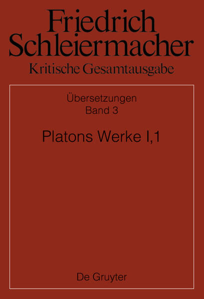 Unter Friedrich Schleiermachers vielfältigen Leistungen sticht die epochemachende Übersetzung Platons besonders hervor. Als ‚frühromantisches’ Projekt war diese Übersetzung von Friedrich Schlegel für eine Gemeinschaftsarbeit mit Schleiermacher angeregt worden, wurde jedoch schließlich von Schleiermacher allein realisiert. Die vorliegende kritische Ausgabe bietet nicht nur die Texte der ersten und zweiten Auflage des Bandes I,1 (Einleitungen, Übersetzungen, Anmerkungen), sondern auch sämtliche einschlägigen, bislang unbekannten, handschriftlichen Entwürfe und Vorarbeiten, von denen die zum Phaidros sogar bis auf das gescheiterte und nie gedruckte Gemeinschaftsprojekt mit F. Schlegel (1801) zurückgehen. Daneben werden auch die griechischen Textvorlagen zu den jeweiligen Übersetzungsfassungen geboten. Der Band stellt damit die wissenschaftlichen Diskussionen in einer Vielzahl von Bereichen, die von der Gräzistik über die Philosophiegeschichte, Literaturwissenschaft, Komparatistik und Übersetzungswissenschaft bis hin zur Theologie reichen, auf eine neue materielle Grundlage.