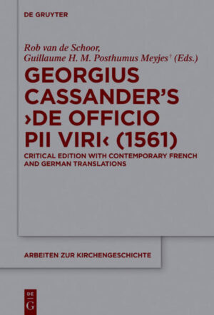 The printing history of perhaps the most influential tract in the history of irenicism (church reunification), Georgius Cassander's De officio pii viri, in 1561 presented at the Colloquy at Poissy, together with an overview of its afterlife and the numerous reactions it provoked, both by Protestants and Roman Catholics, will contribute to our understanding of the history of erasmian humanist irenicism. Two contemporary translations, one in German by Georg von Cell and one in French by Jean Hotman, show us how De officio pii viri was adapted to the ongoing struggle for church peace in different parts of Europe, a struggle that was led by jurists and theologians, outstanding members of the Republic of Letters, who were able to spread their ideas by their large epistolary networks. The life story of De officio pii viri highlights the birth, expansion and failure of ideas