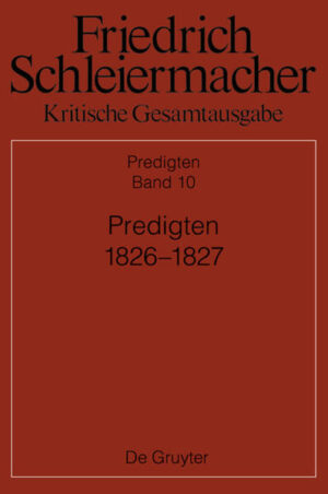 Die dritte Abteilung der Kritischen Gesamtausgabe bietet in vierzehn Bänden sämtliche erhaltenen Predigten Friedrich Schleiermachers (1768-1834). Band 10 enthält Texte zu 109 Predigtterminen aus den Jahren 1826 und 1827, darunter Nachschriften, die den bislang unveröffentlichten Abschluss der großen Homilienreihe zum Johannesevangelium dokumentieren.