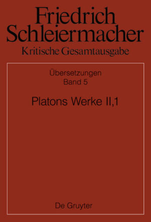 Der Band II,1 eröffnet den „Zweiten Theil" der Platon-Übersetzungen Schleiermachers, der sich nunmehr dem Aufweis der Ideen in Physik und Ethik zuwendet. Zu den Dialogen Gorgias, Theaitetos, Menon, Euthydemos werden wiederum die Übersetzungstexte der 1. und 2. Auflage mit den Einleitungen und Anmerkungen Schleiermachers sowie die zugrunde liegenden griechischen Vorlagen, vor allem aber erstmals das umfangreiche handschriftliche Material aus der Entstehungsphase mit intensivem Austausch zwischen Schleiermacher, Heindorf, Buttmann u. a. (schon ab 1802) vorgelegt.