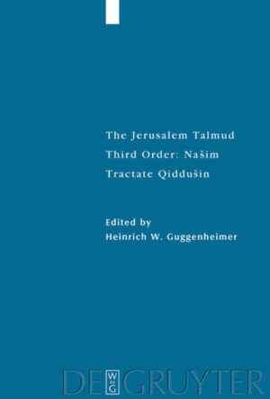 This volume concludes the edition, translation, and commentary of the third order of the Jerusalem Talmud. The pentateuchal expression lqkh 'ššh “to take as wife” is more correctly translated either as “to acquire as wife” or “to select as wife”. The Tractate Qiddušin deals with all aspects of acquisition as well as the permissible selections of wives and the consequences of illicit relations.