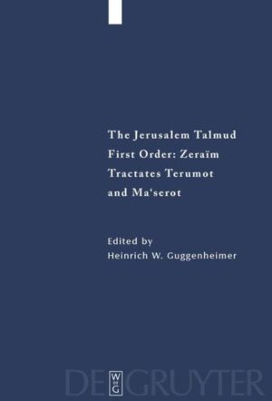 First Order: Zeraïm / Tractates Terumot and Ma'serot is the forth volume in the edition of the Jerusalem Talmud. The volume presents the fundamental Jewish texts on obligatory gift to priests, and tithes to Levites, and the poor. In addition, it contains the main health regulations, the rules of Jewish solidarity, and a discussion of the rules, under which minute amounts of inadvertently added forbidden material may be disregarded.
