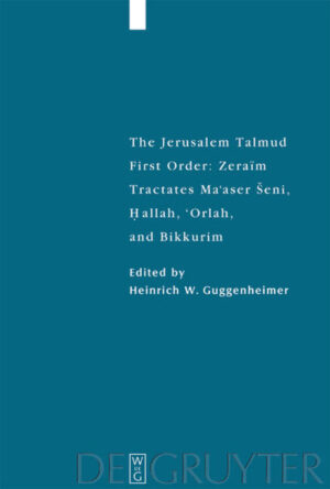 This volume concludes the edition, translation, and commentary of the first order of the "Jerusalem Talmud". It contains four small but important tractates: Ma‘aser Šeni, Hallah, ‘Orlah and Bikkurim. A first appendix shows the position of the Tosephta as intermediary between Yerushalmi and Babli tradition, with a distinct slant towards Babylonian positions. A second appendix tries to identify the main authors of the tractates of this first order.