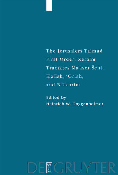 This volume concludes the edition, translation, and commentary of the first order of the "Jerusalem Talmud". It contains four small but important tractates: Ma‘aser Šeni, Hallah, ‘Orlah and Bikkurim. A first appendix shows the position of the Tosephta as intermediary between Yerushalmi and Babli tradition, with a distinct slant towards Babylonian positions. A second appendix tries to identify the main authors of the tractates of this first order.