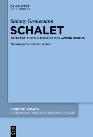 Sammy Gronemanns letztes, vor seiner Flucht aus Deutschland geschriebenes Buch „Schalet. Beiträge zur Philosophie des ‚Wenn Schon’“ war für Carl Sternheim eine „Kulturtat“, die „bei Jude und Christ verbreitet werden“ solle, „um den Stumpfsinn unseres Zeitalters zu zerstreuen.“ Scharfsinnig und unterhaltsam analysiert darin der „Aristophanes der zionistischen Bewegung“ und „Shalom Aleichem der deutschen Juden“, wie er auch genannt wurde, das weite Spektrum und die Paradoxien des jüdischen Lebens in der Weimarer Republik.In den Kommentaren der vorliegenden kritischen Ausgabe wird der bisherige Forschungsstand zusammengefasst, unveröffentlichtes Archivmaterial zugänglich gemacht und die zeitgenössische sowie geisteswissenschaftliche Rezeptionsgeschichte des Buches dargestellt. Der kritische Apparat erschließt dem interessierten Laien- und Fachpublikum weitere und bisher unbekannte Zusammenhänge